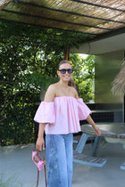 Lea off shoulder blouse roze