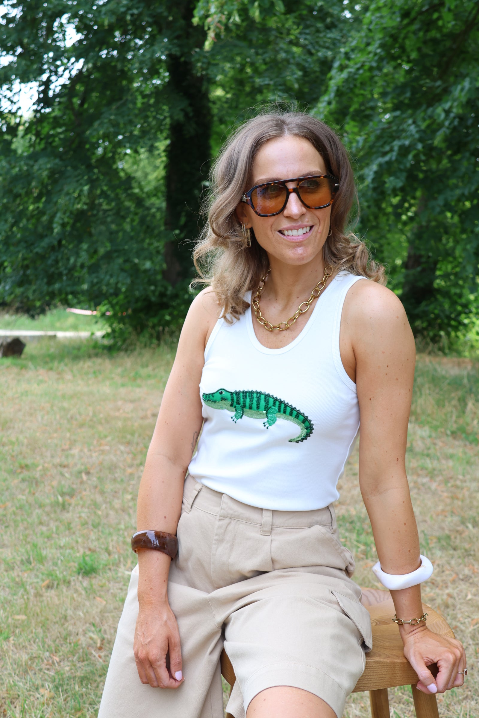 Tank top wit met krokodil