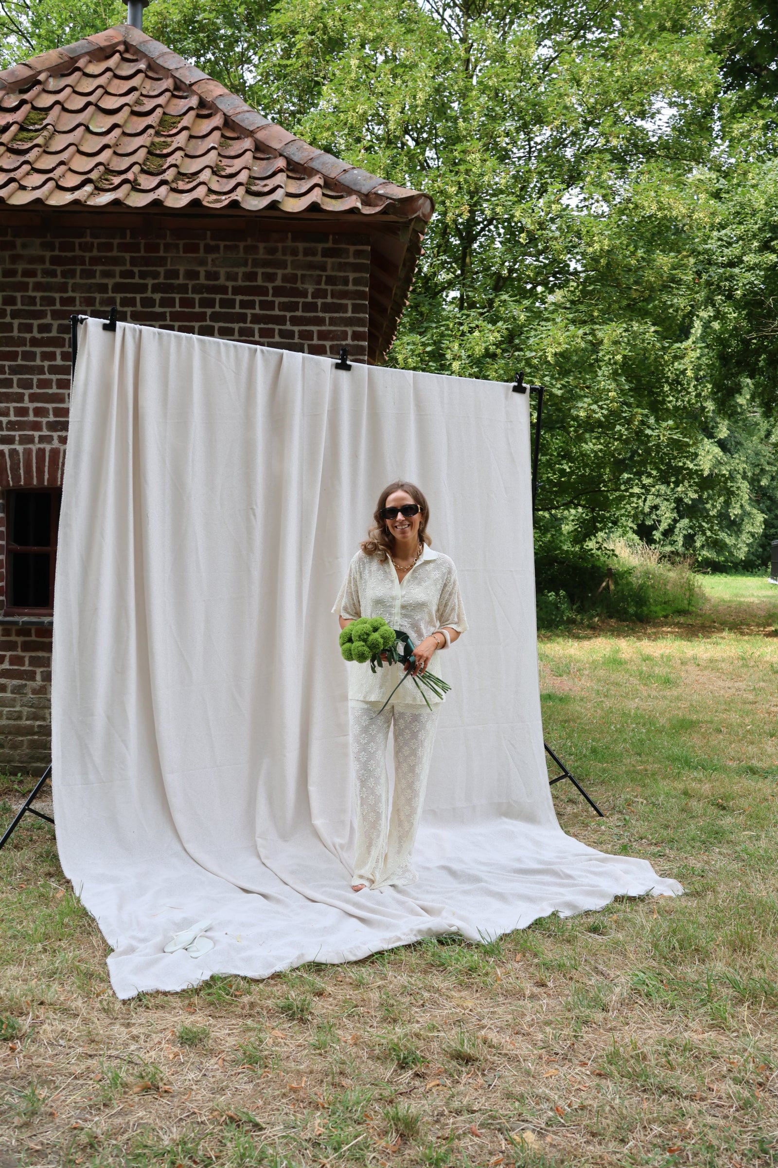 Cilou broderie pantalon beige