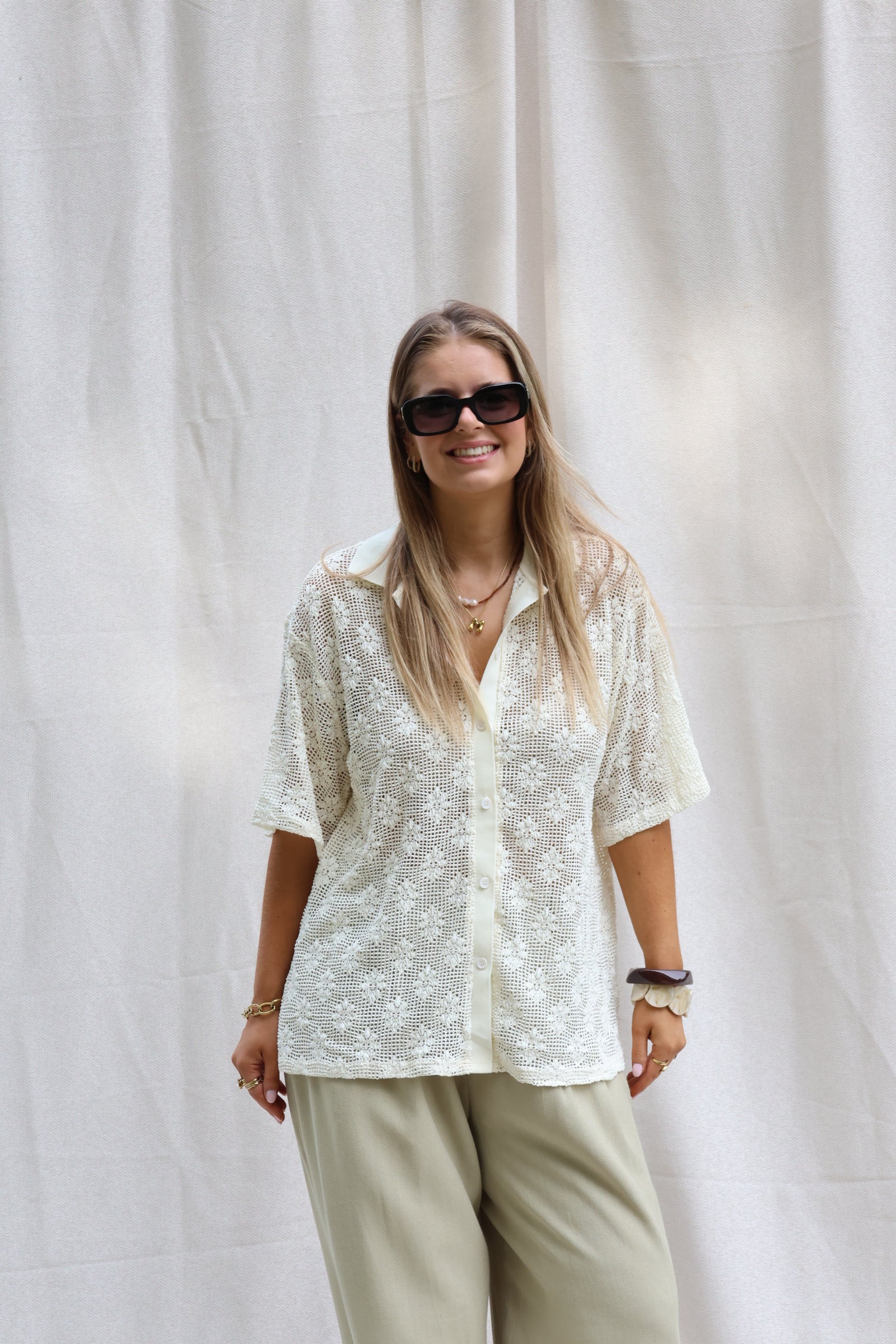 Cilou broderie hemd beige
