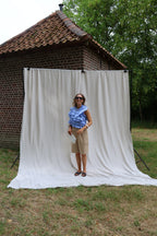 Flo ruffle top met open rug blauw