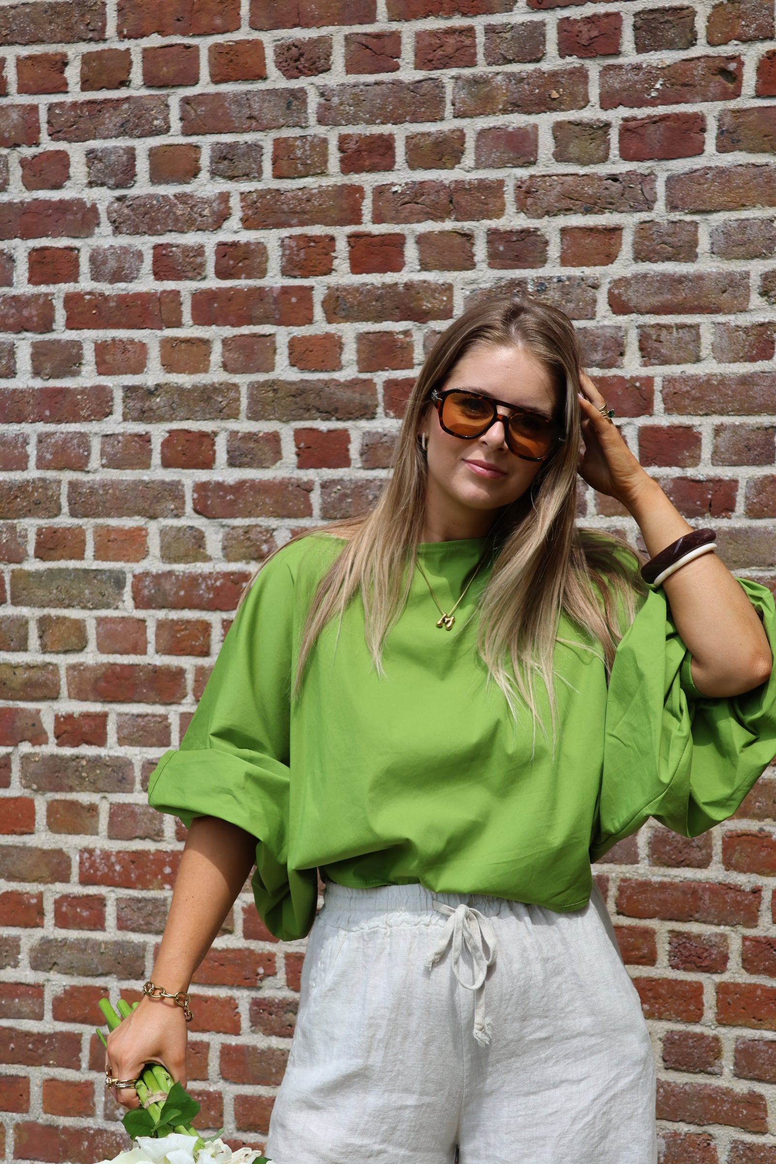 Vive blouse met wijde mouwen pistache