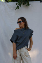 Leni top met brede hals grijs