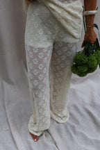 Cilou broderie pantalon beige