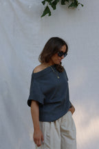 Leni top met brede hals grijs