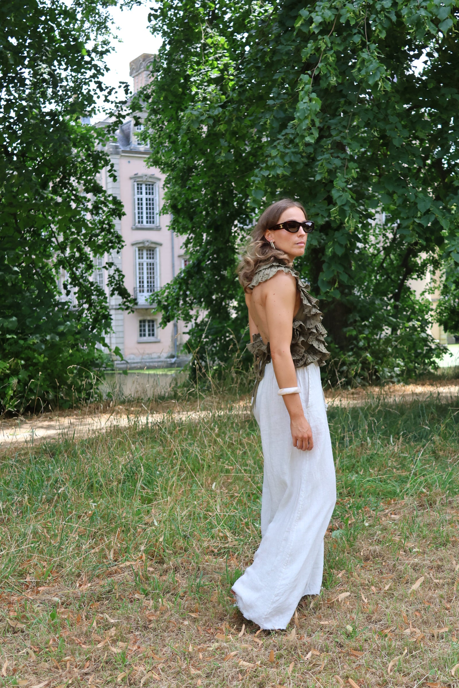 Félice wijde linnen pantalon beige