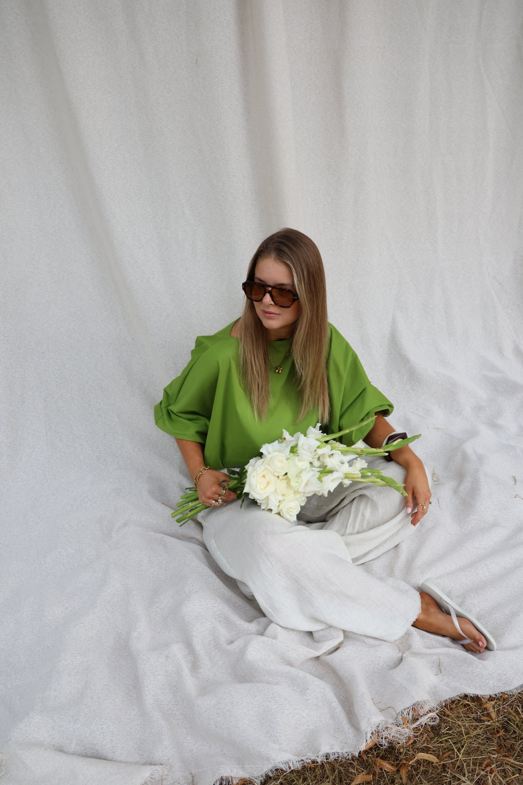 Vive blouse met wijde mouwen pistache