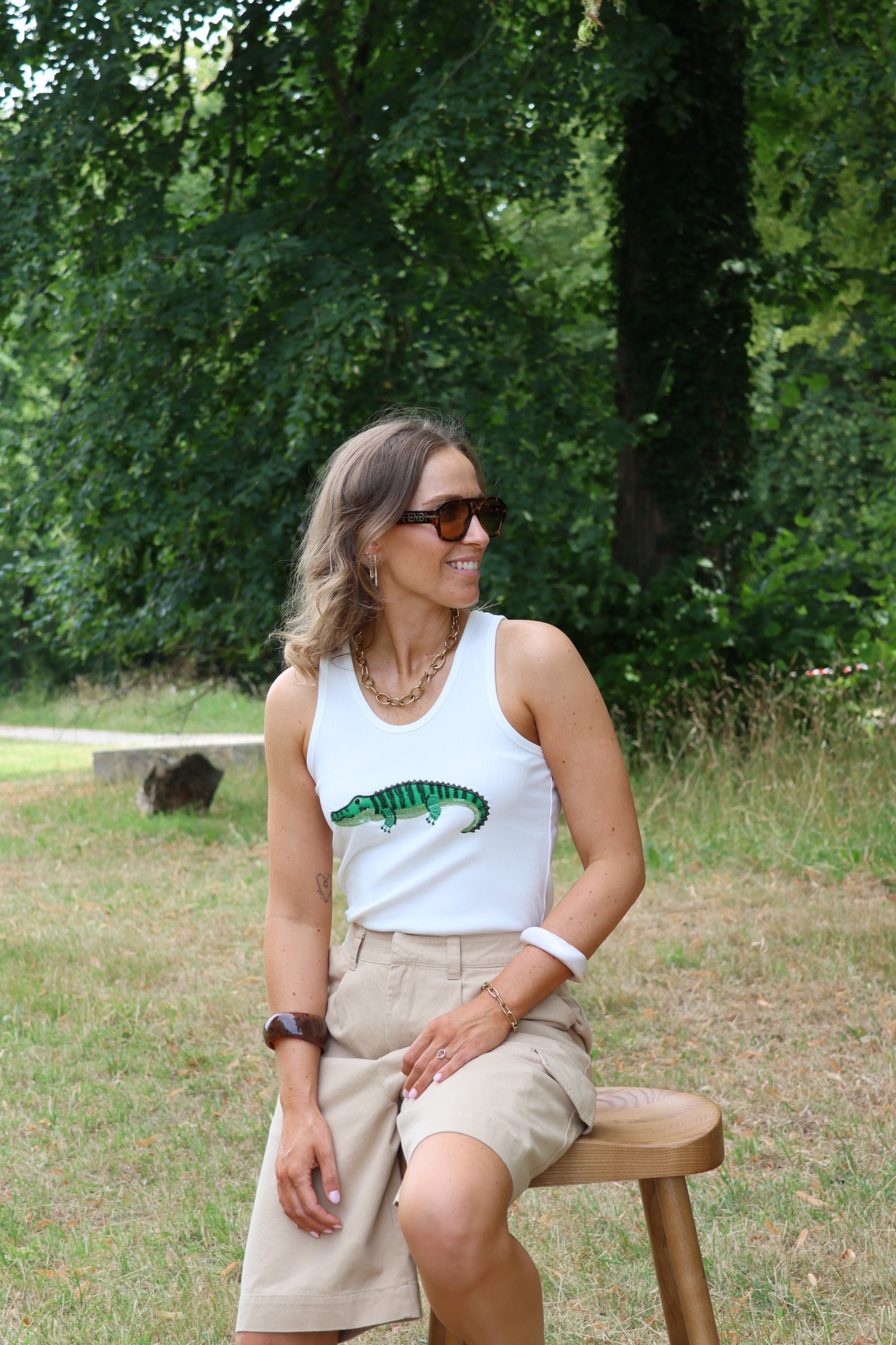 Tank top wit met krokodil