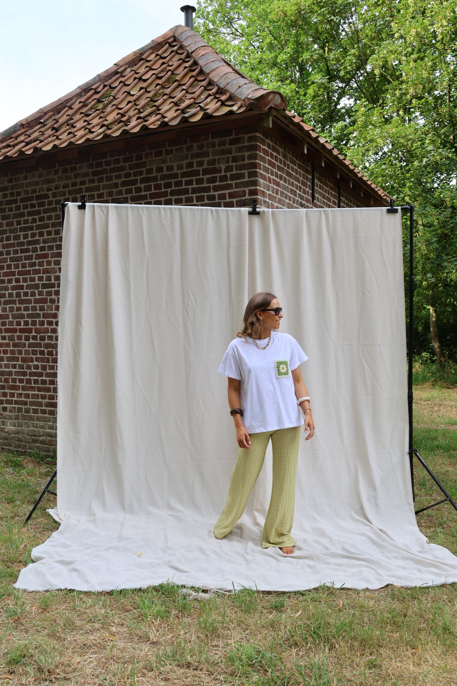 Floor pantalon met structuur groen