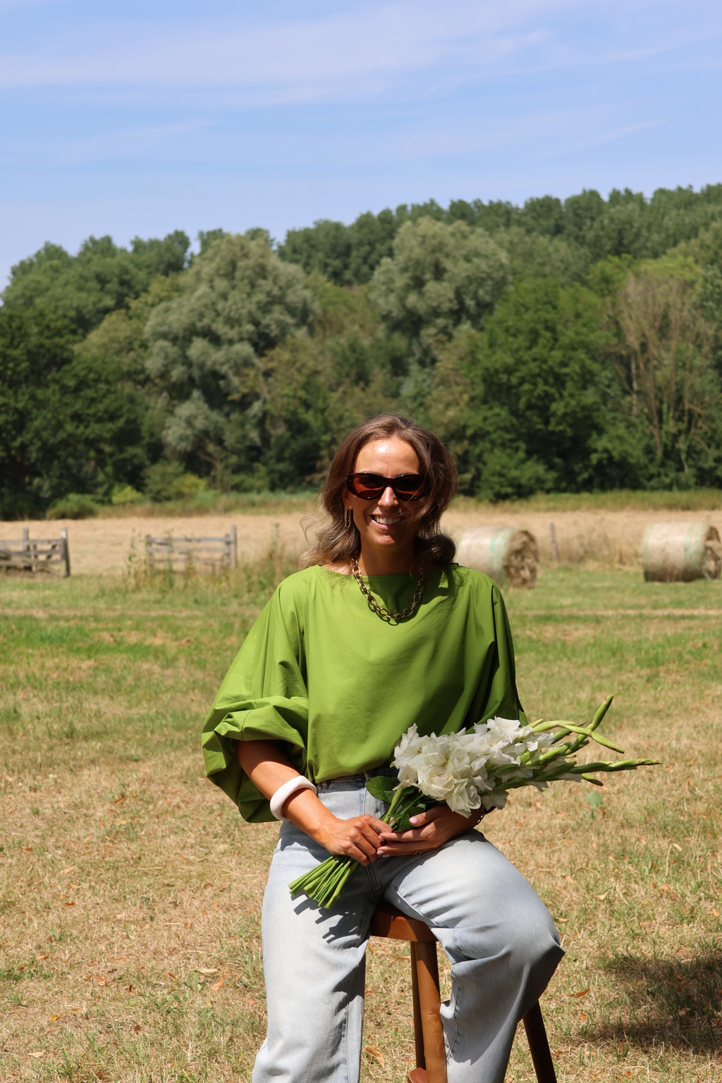 Vive blouse met wijde mouwen pistache