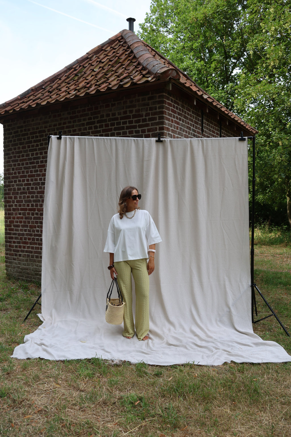 Floor pantalon met structuur groen