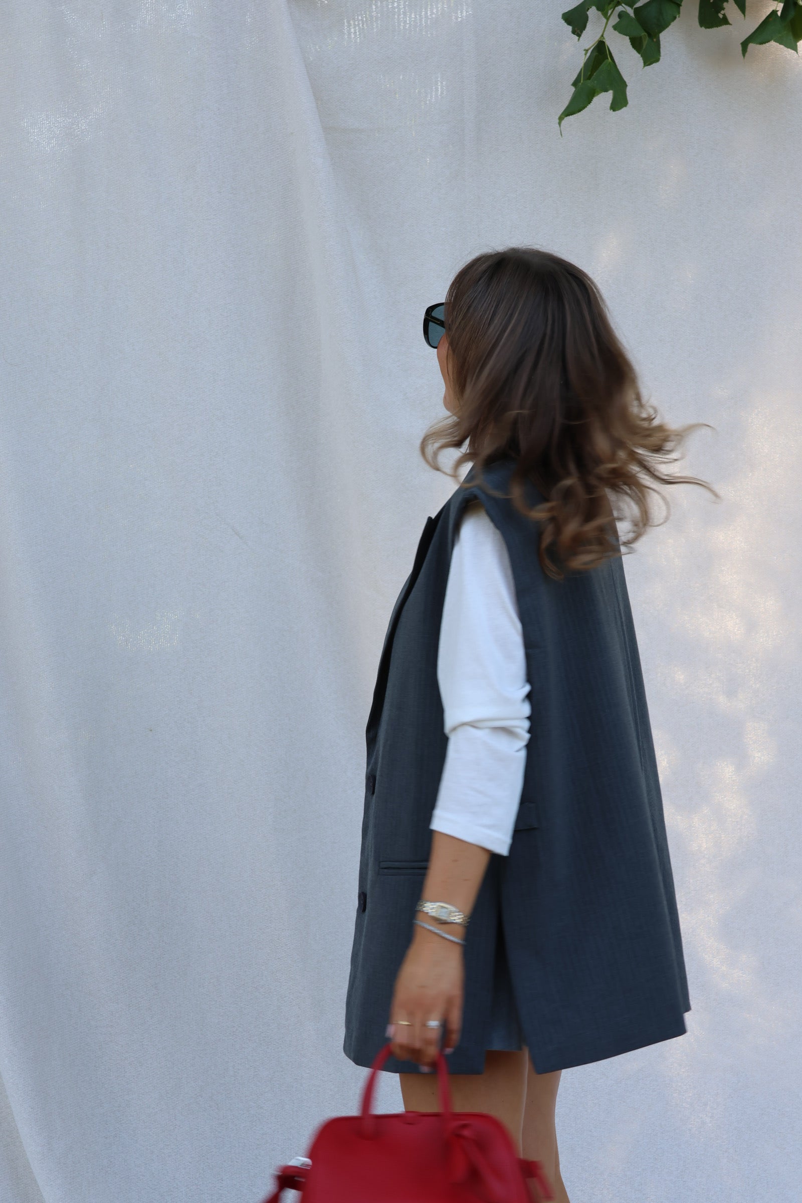 Logan mouwloze blazer met krijtstreep