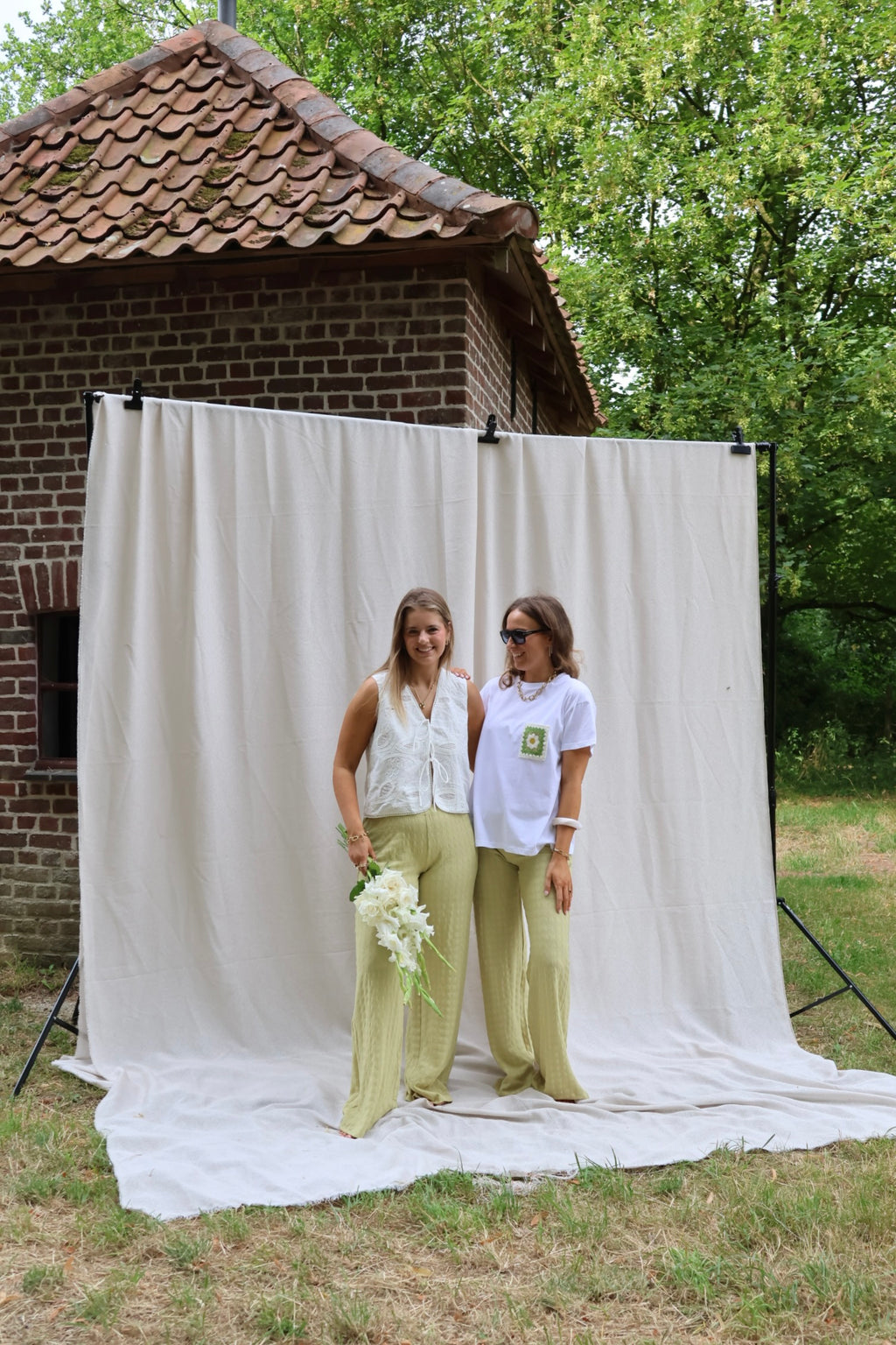Floor pantalon met structuur groen