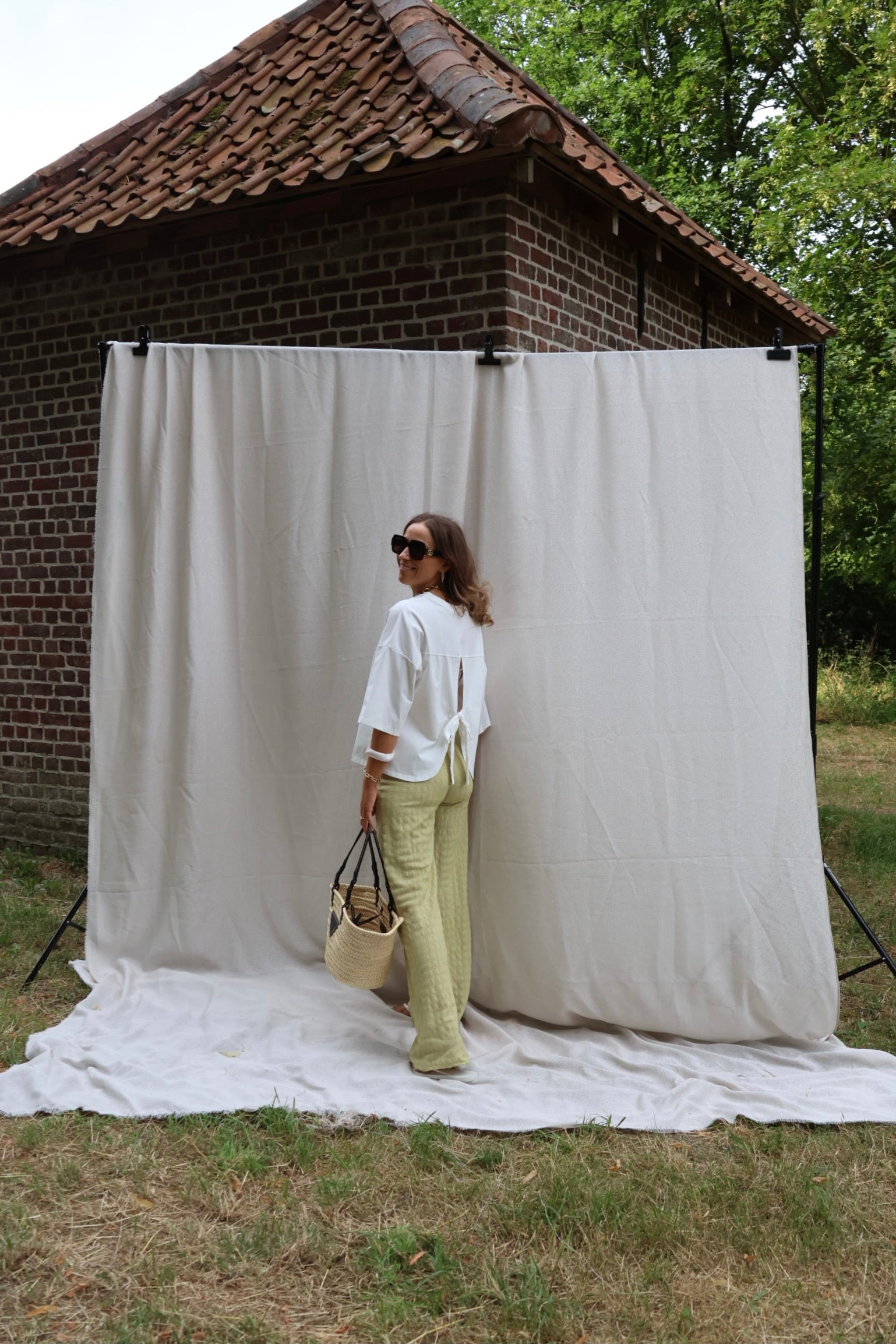 Floor pantalon met structuur groen
