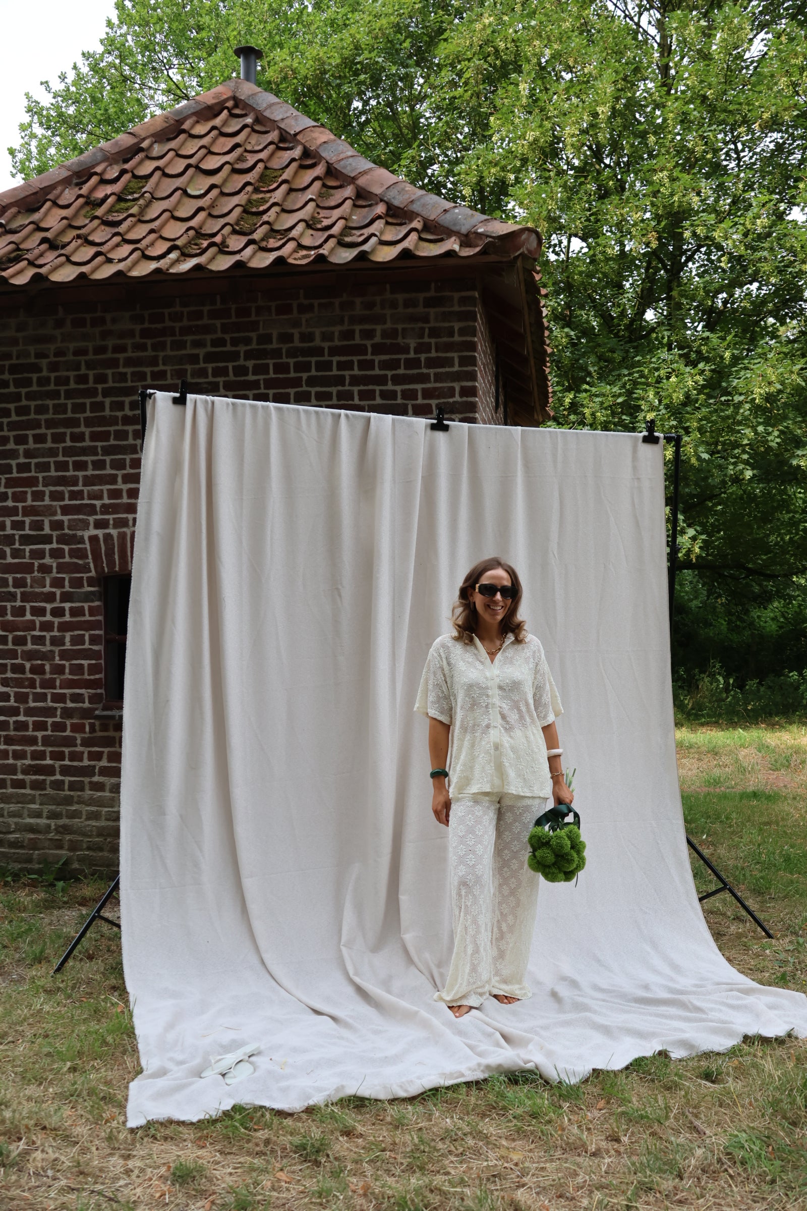 Cilou broderie pantalon beige