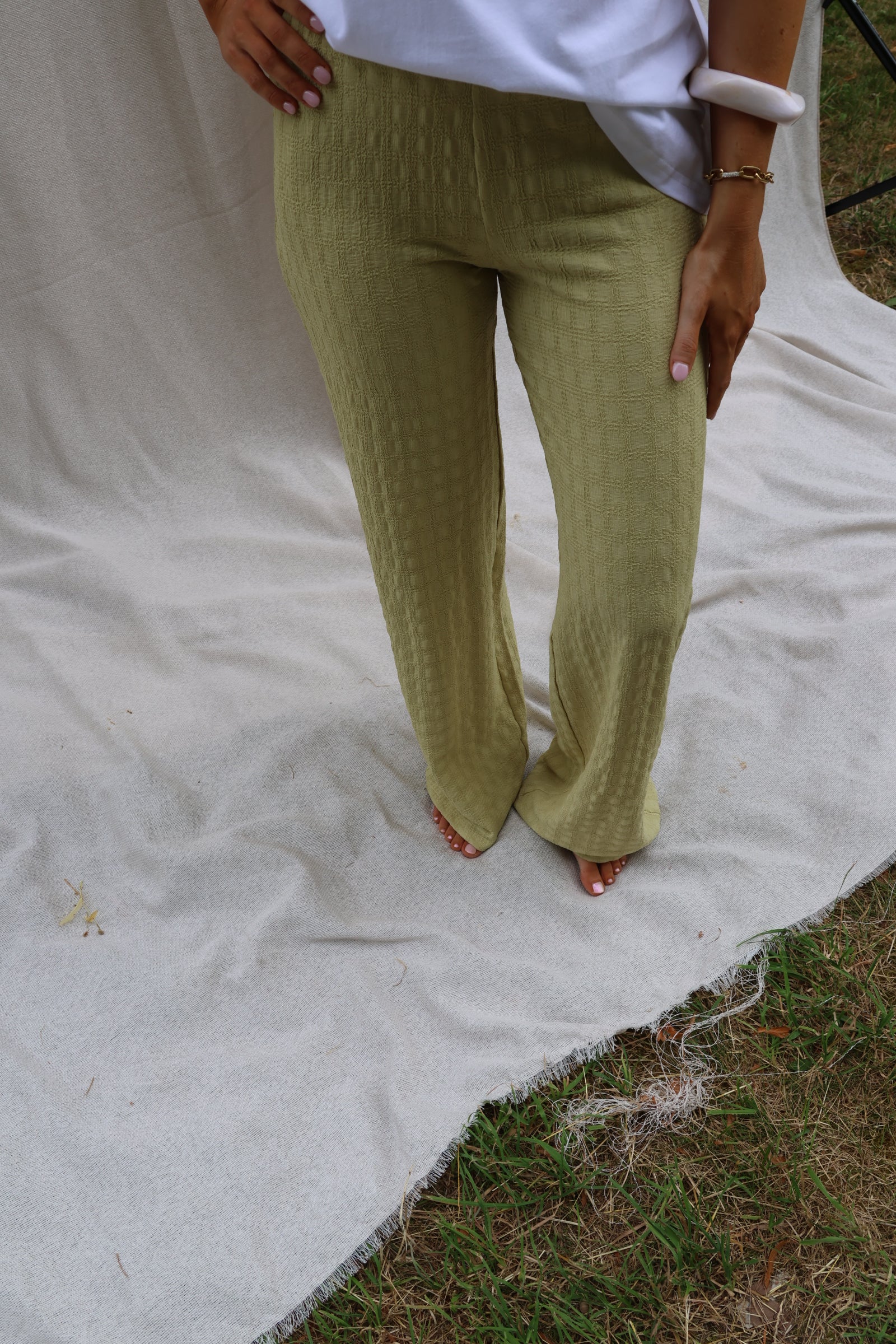 Floor pantalon met structuur groen