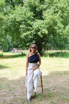 Félice wijde linnen pantalon beige