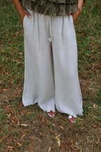 Félice wijde linnen pantalon beige
