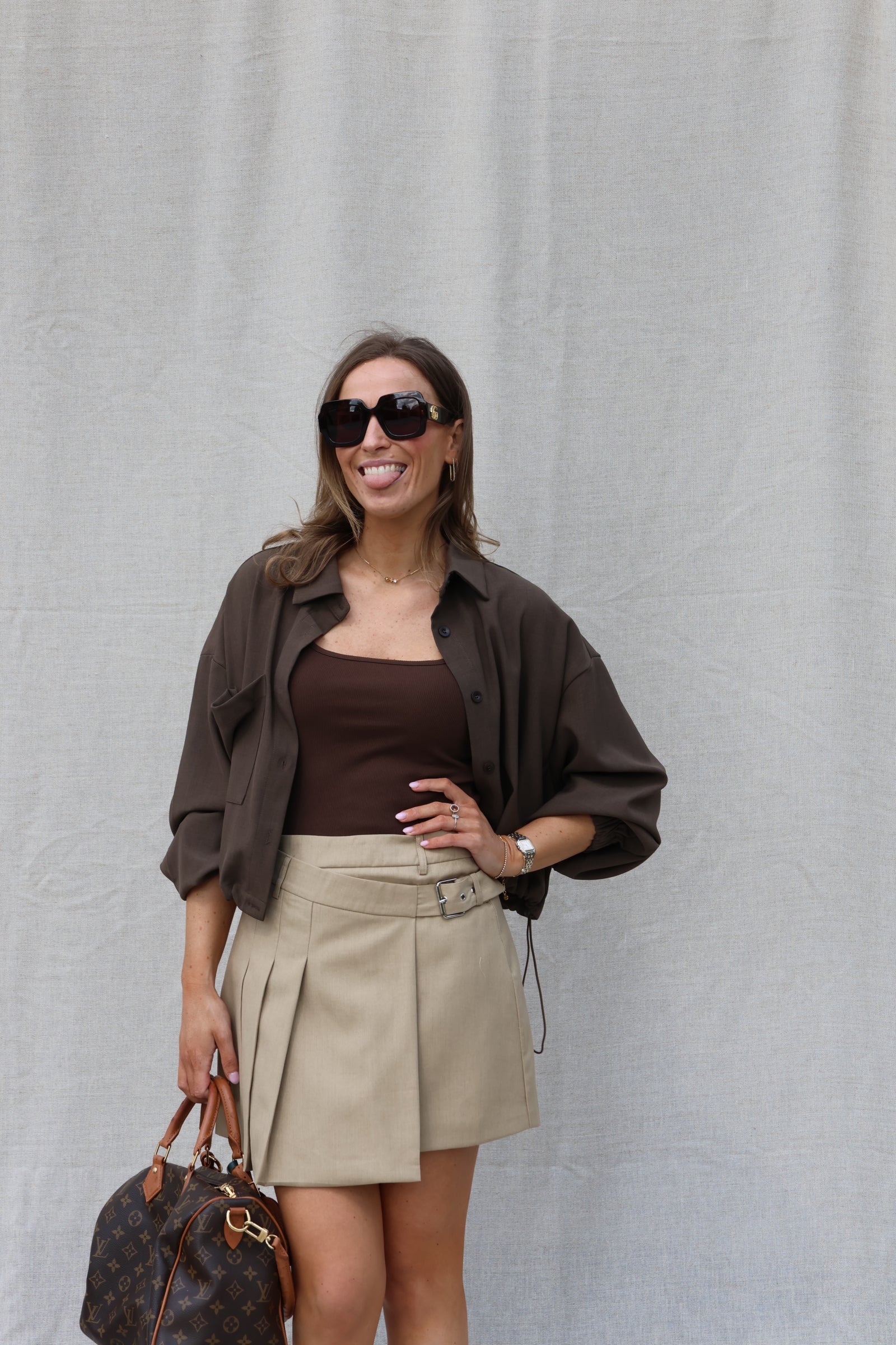 Noé cropped blouse bruin