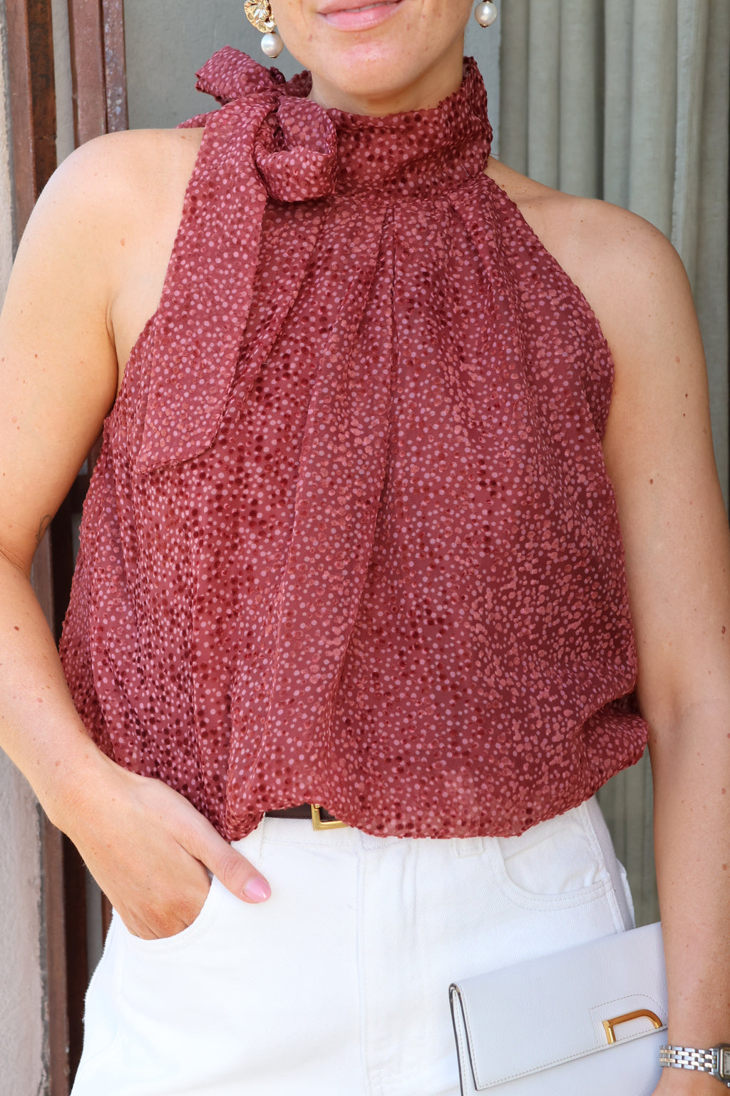 Mina terracotta haltertop