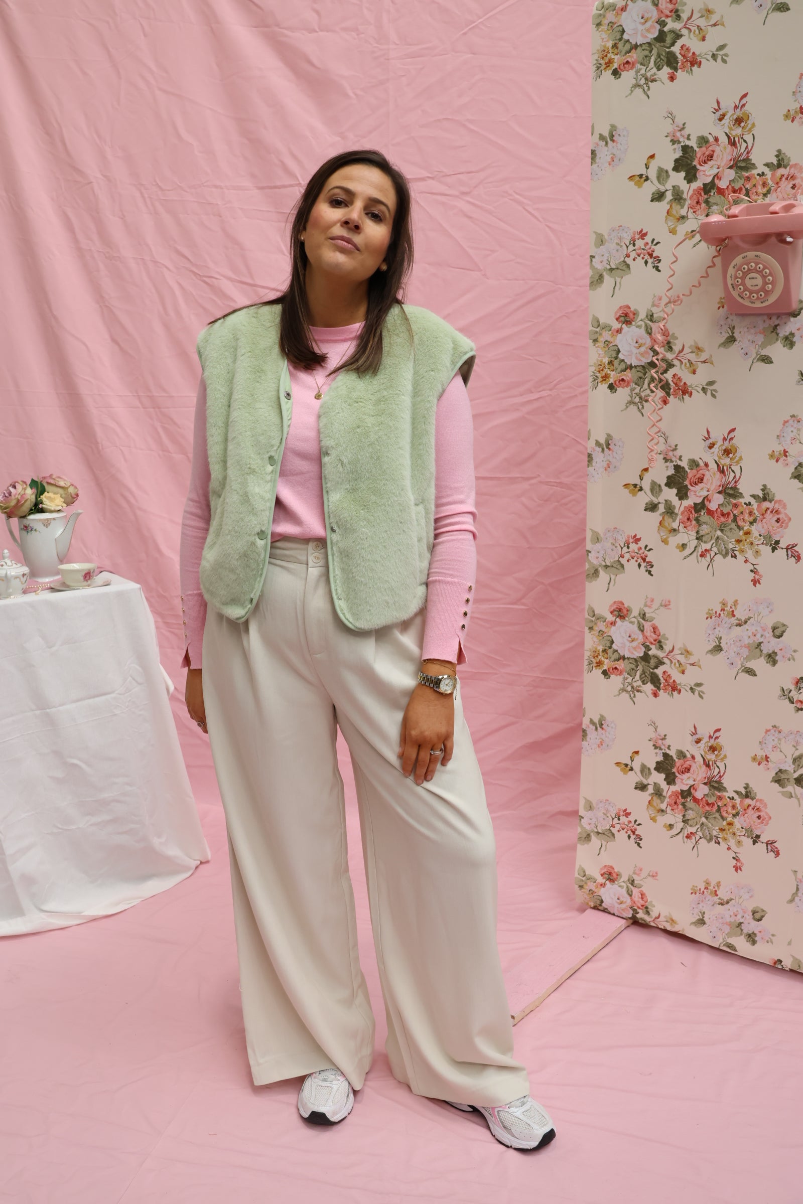 Faux fur vestje mintgroen