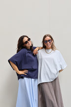 Ziva geruite maxi rok lichtblauw