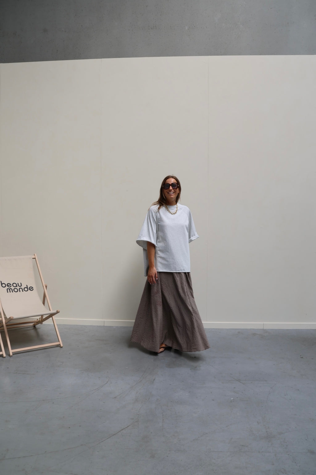 Ziva geruite maxi rok bruin
