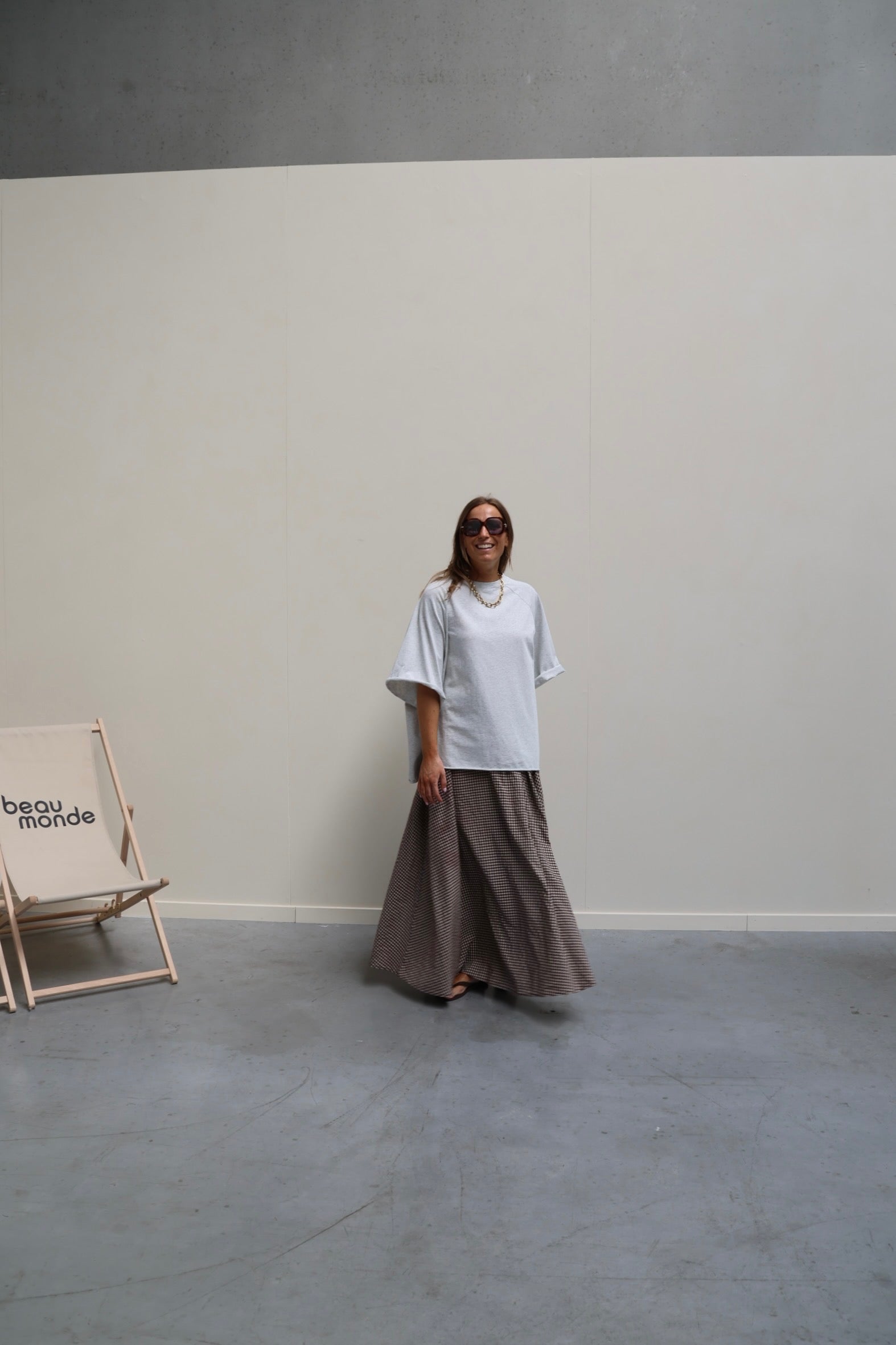 Ziva geruite maxi rok bruin