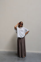 Ziva geruite maxi rok bruin