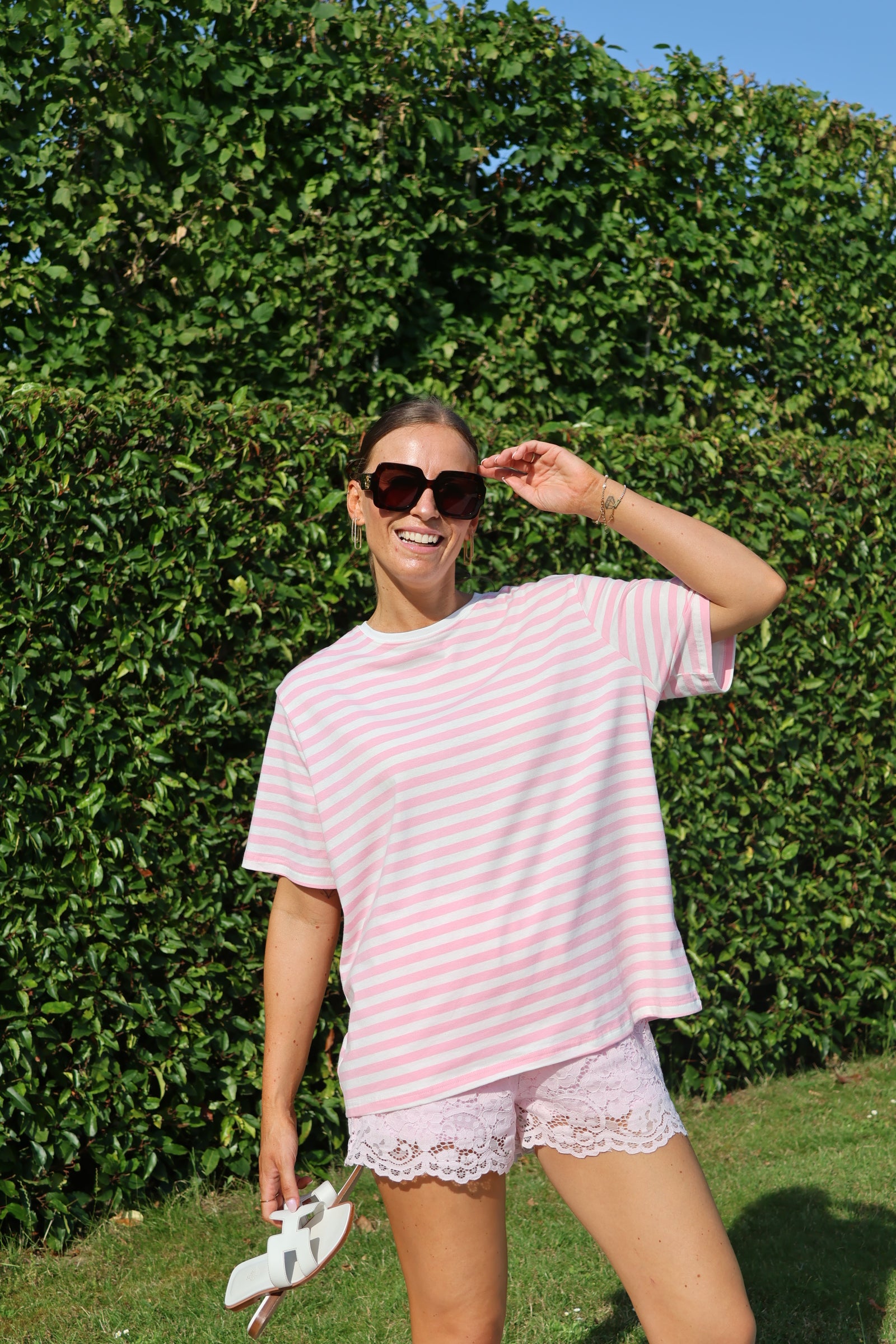 Anna gestreepte T-shirt roze/wit