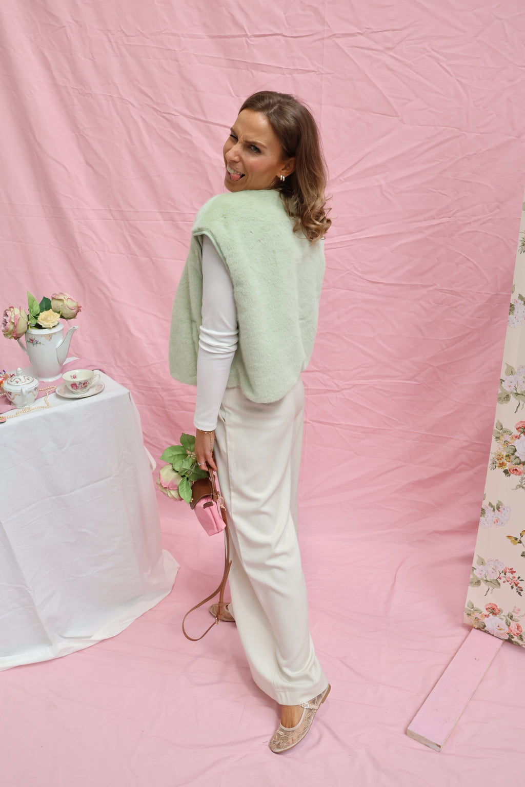 Faux fur vestje mintgroen