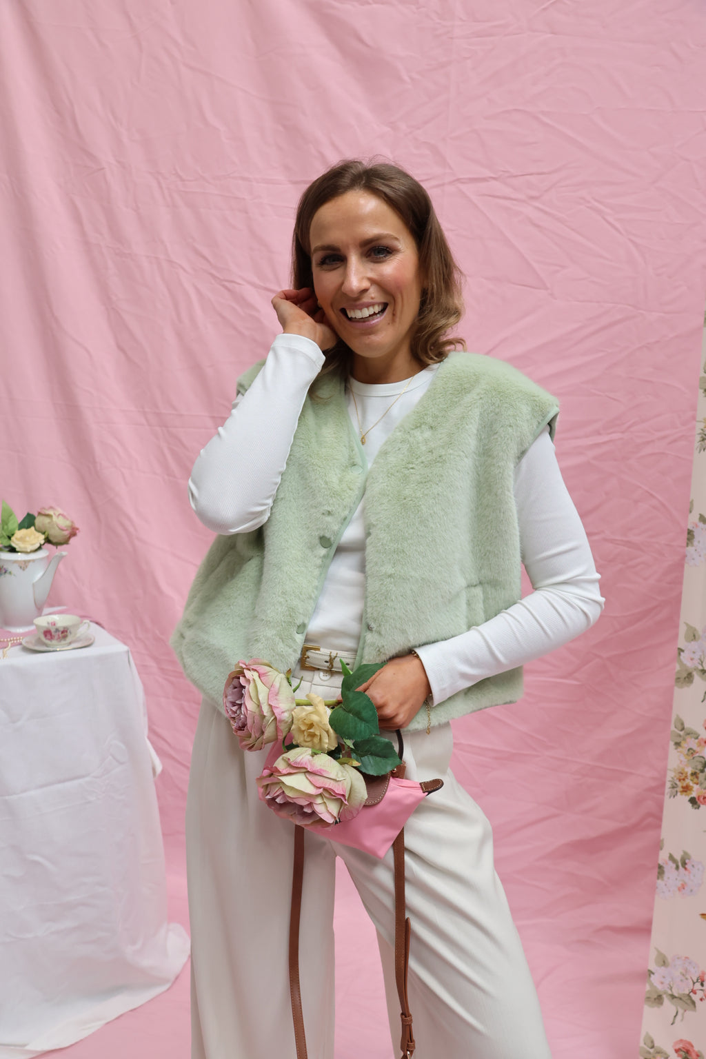 Faux fur vestje mintgroen