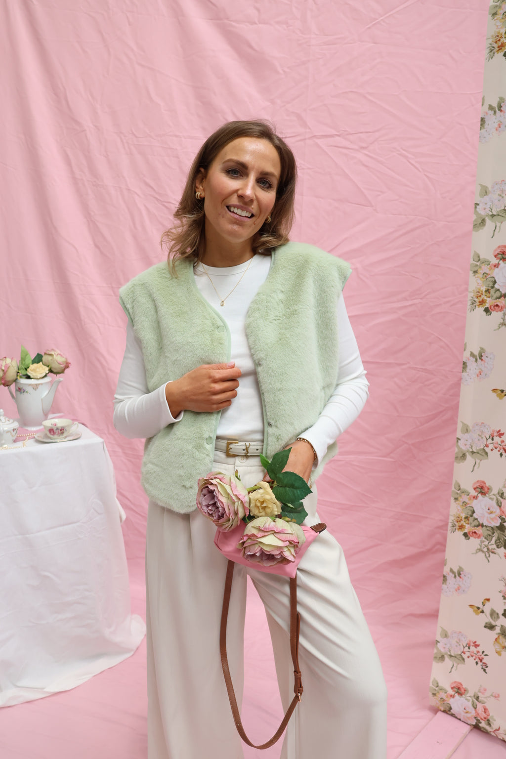 Faux fur vestje mintgroen