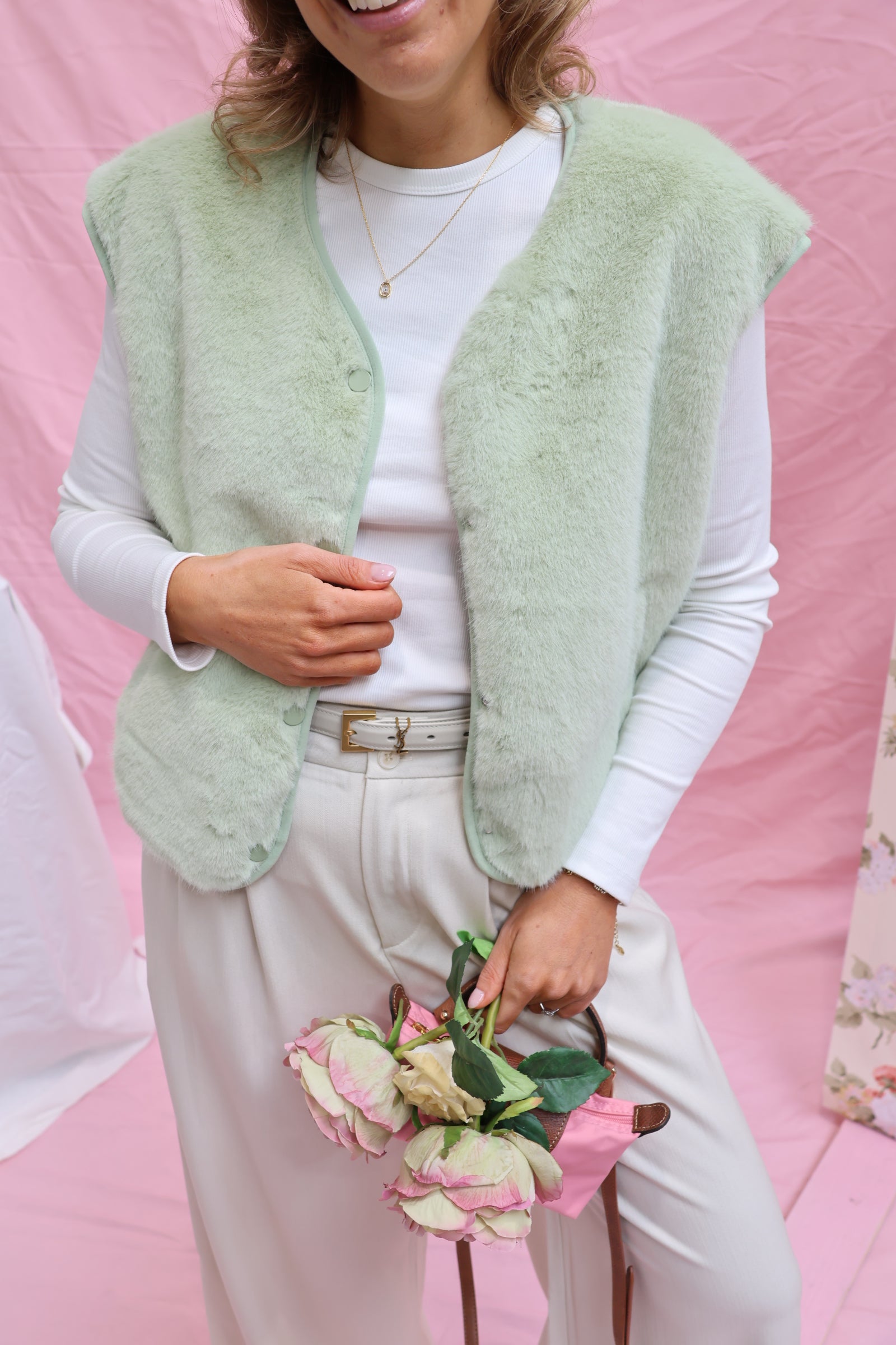 Faux fur vestje mintgroen