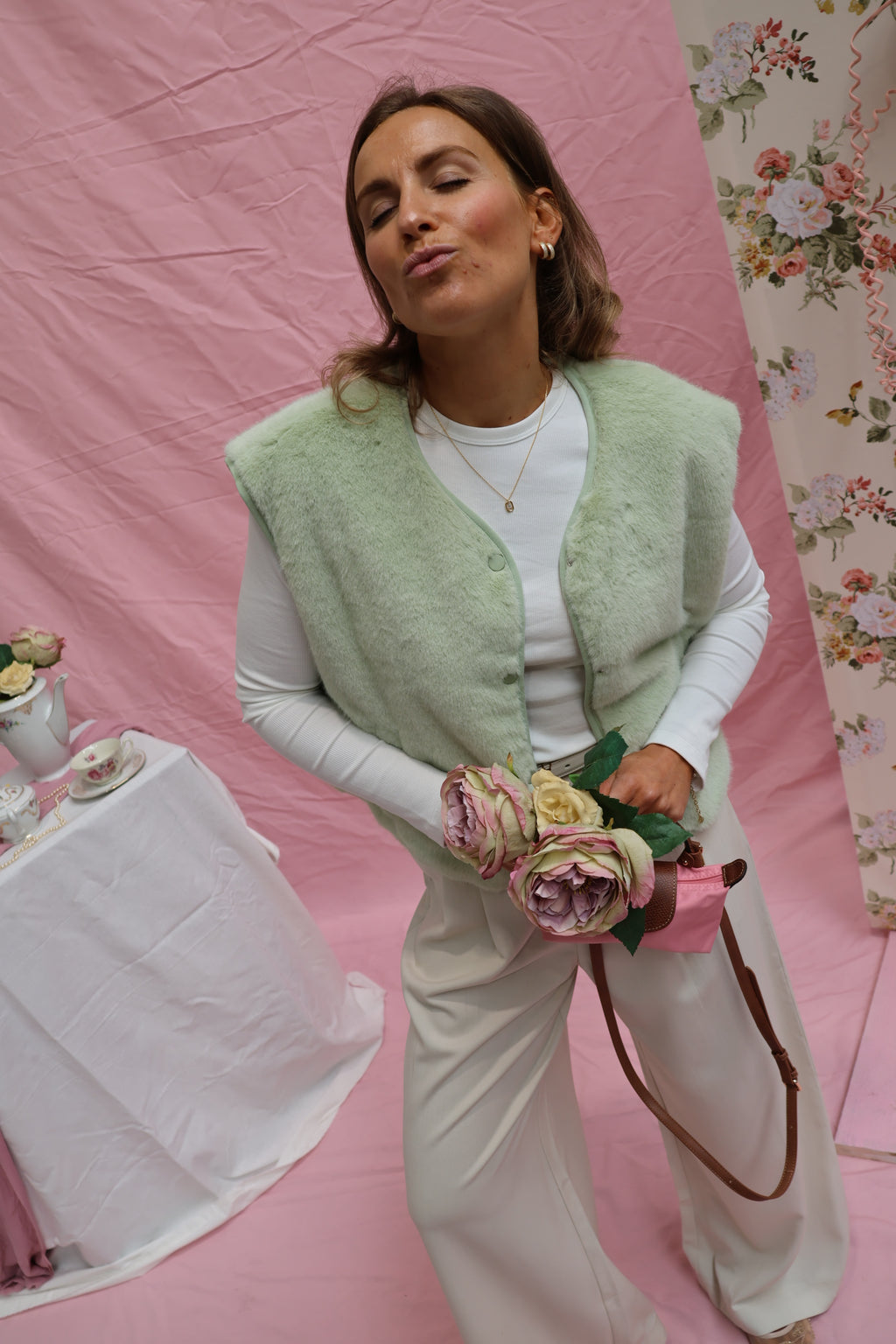 Faux fur vestje mintgroen