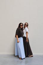 Ziva geruite maxi rok lichtblauw