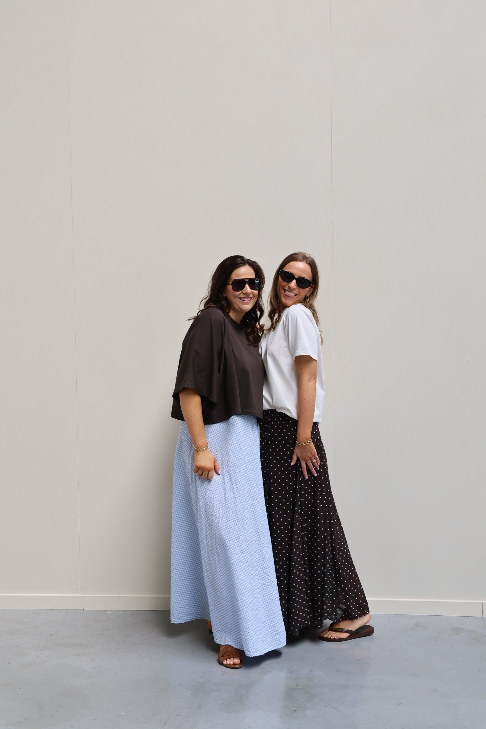 Ziva geruite maxi rok lichtblauw