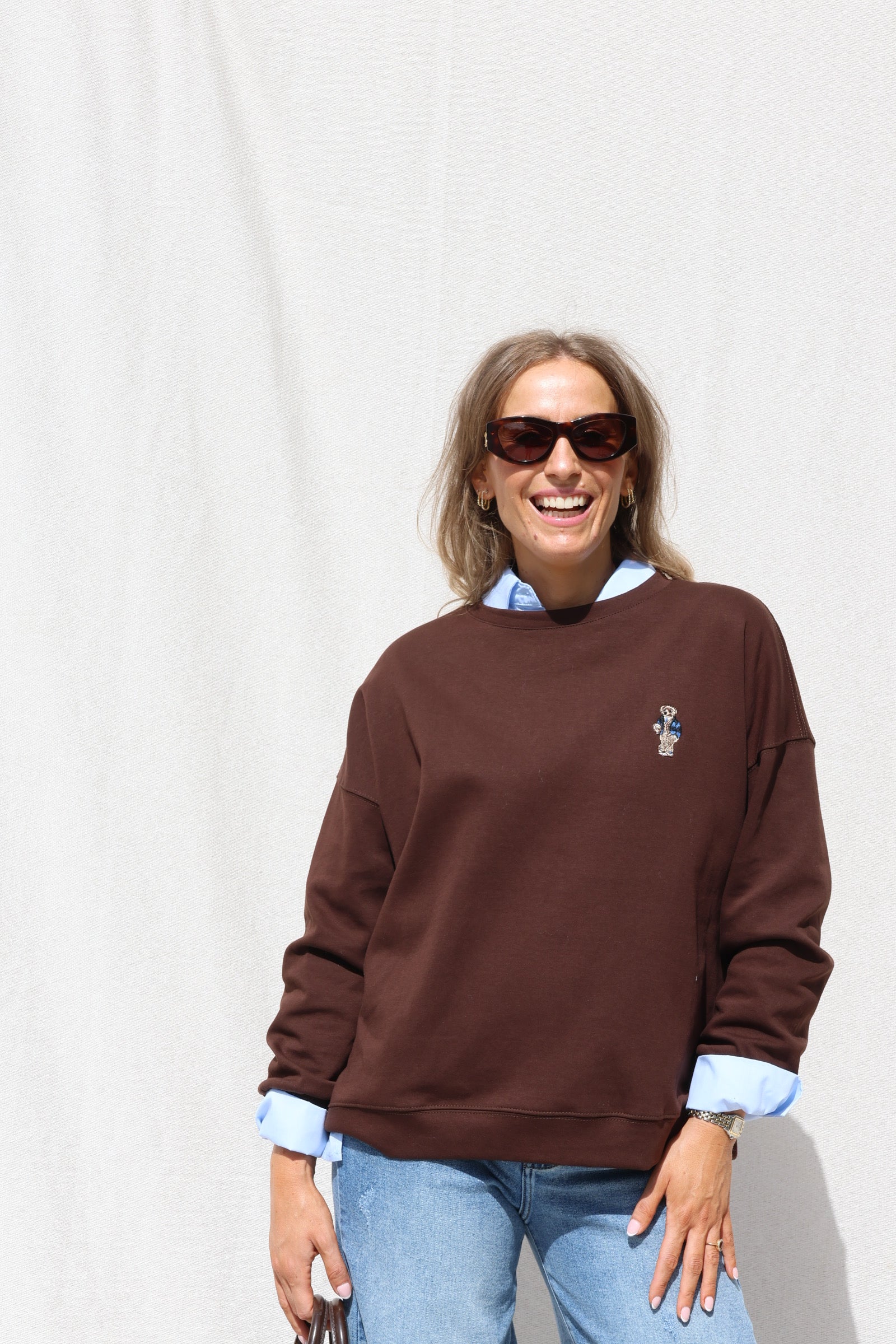 Clarisse sweater met beertje bruin