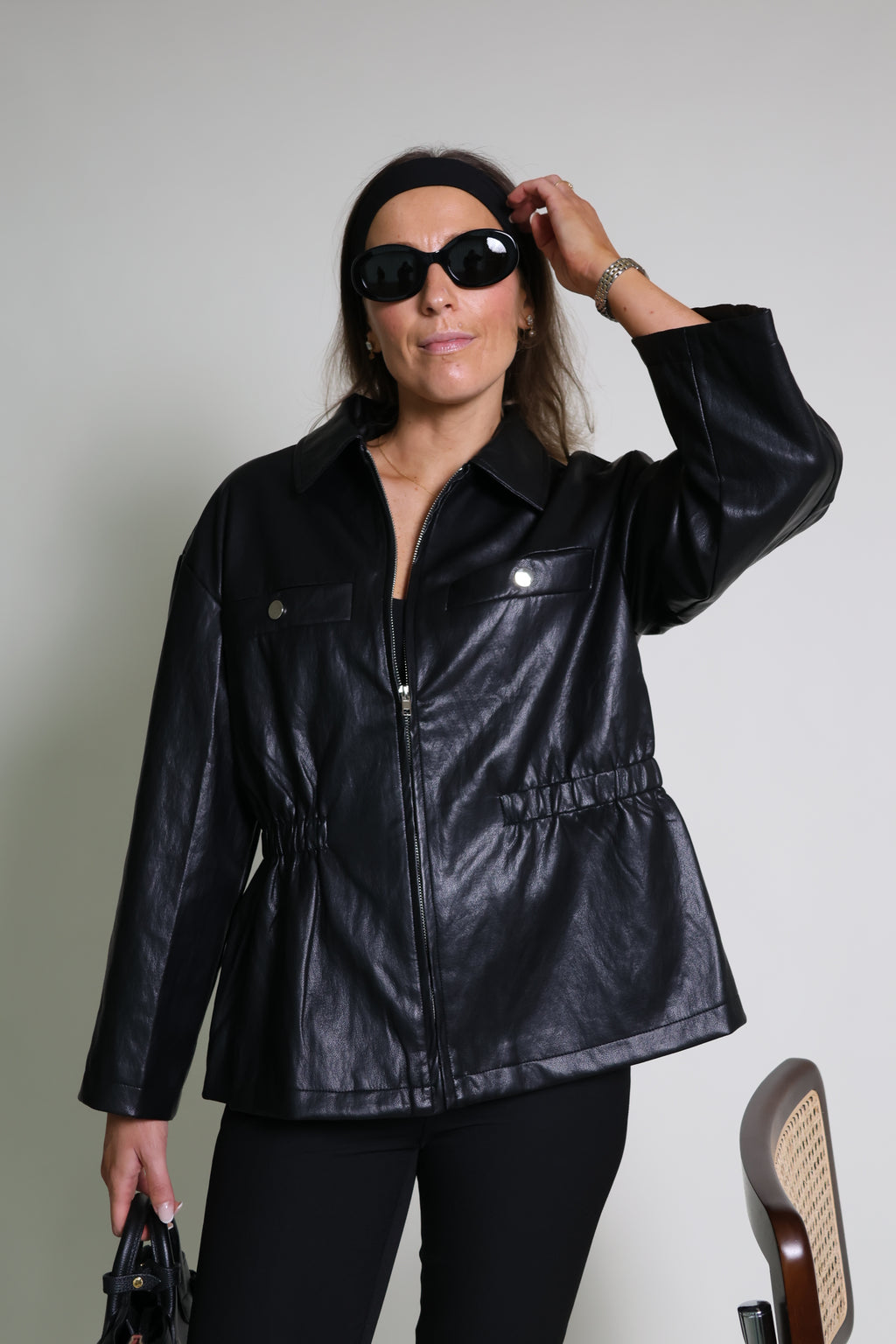 Amelia faux leather jas zwart