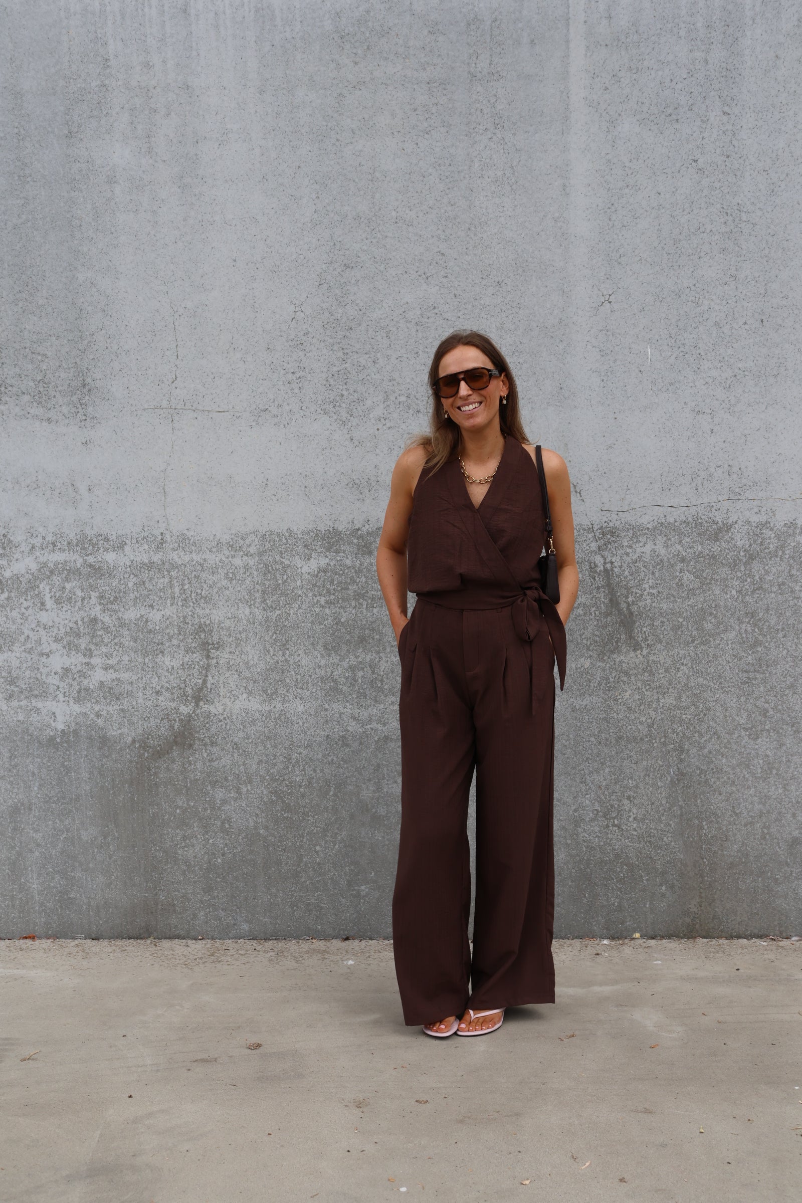 Yara pantalon met detail bruin