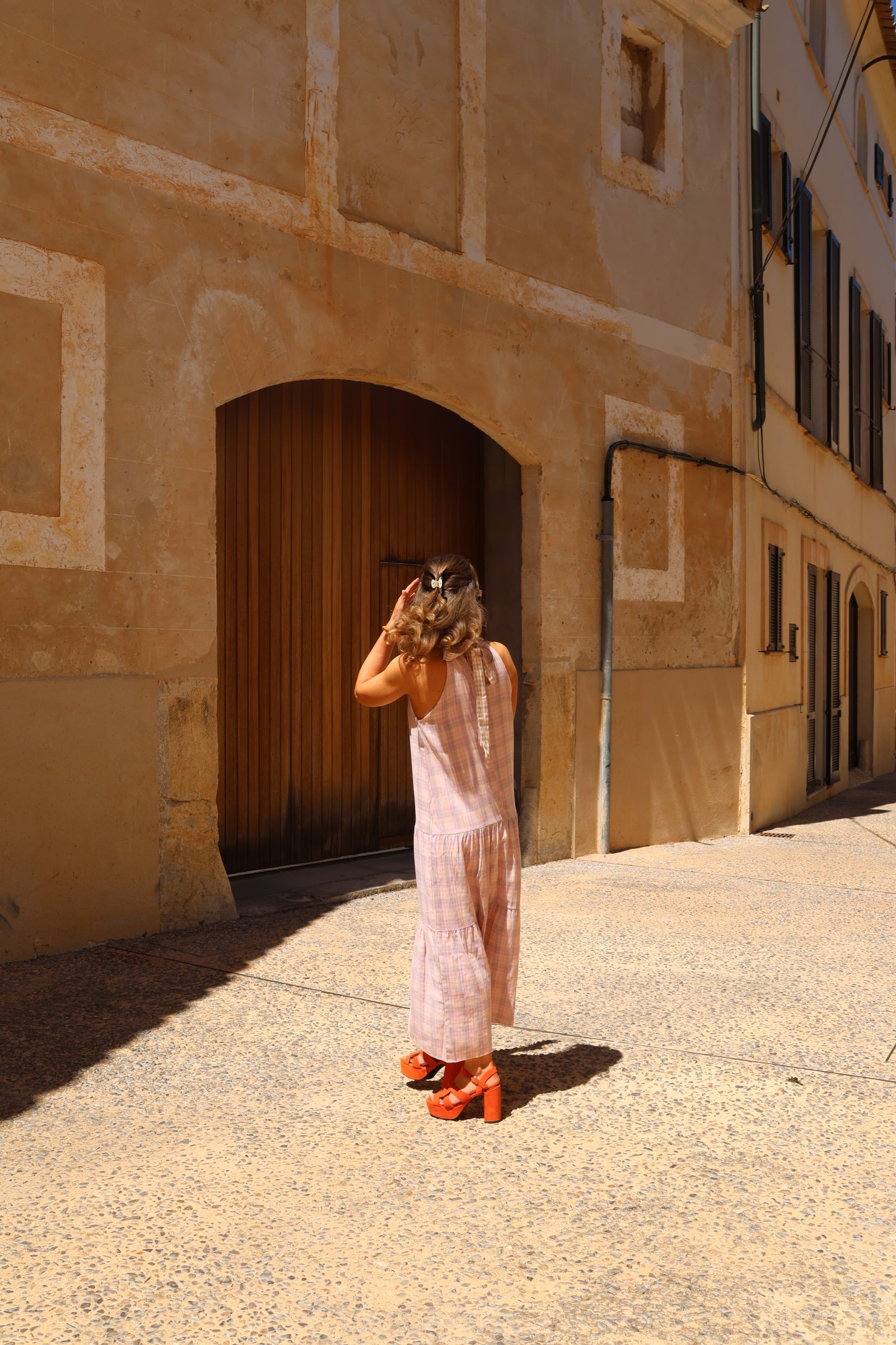 Babs geruite maxi jurk roze
