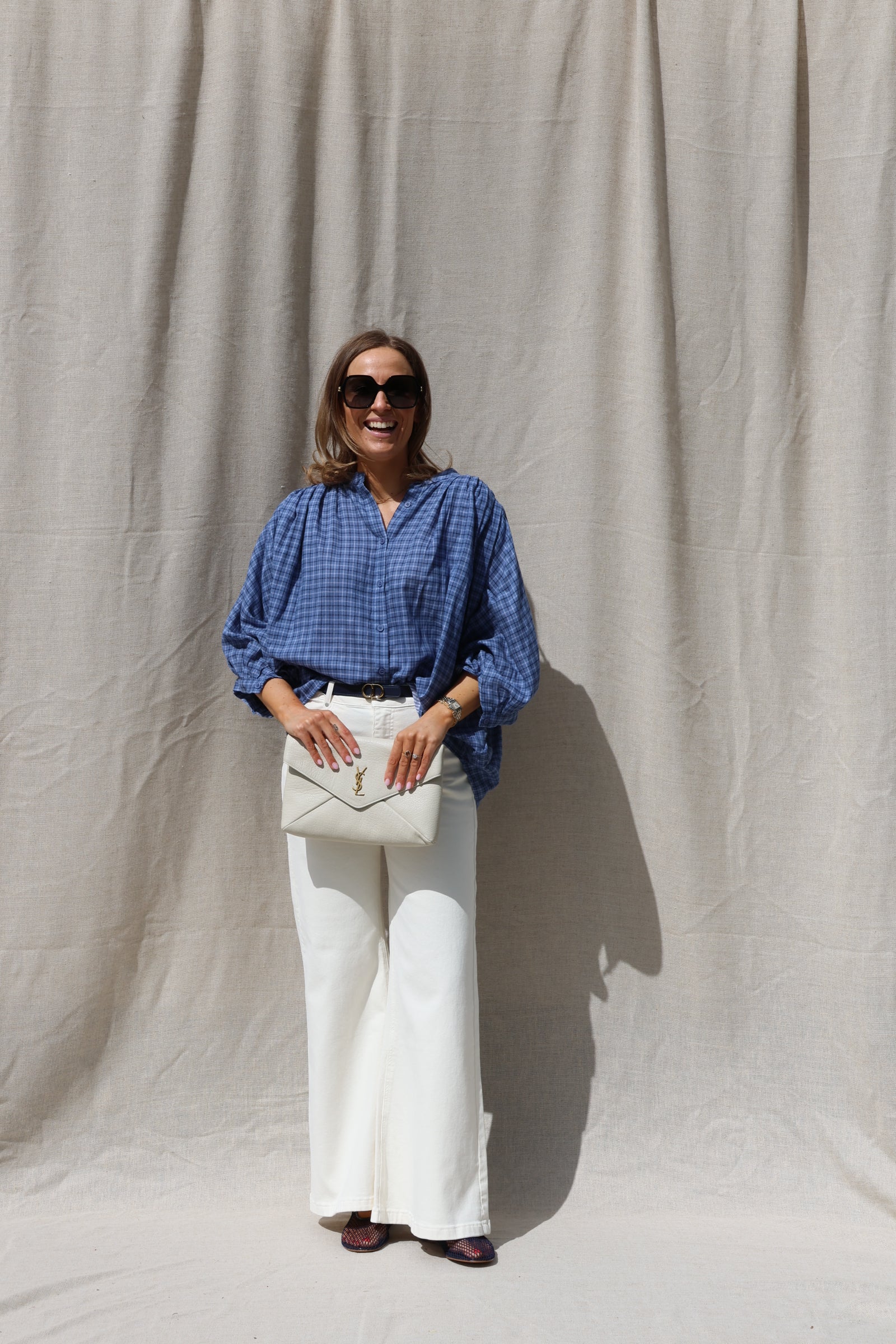 Lina carreaux blouse blauw