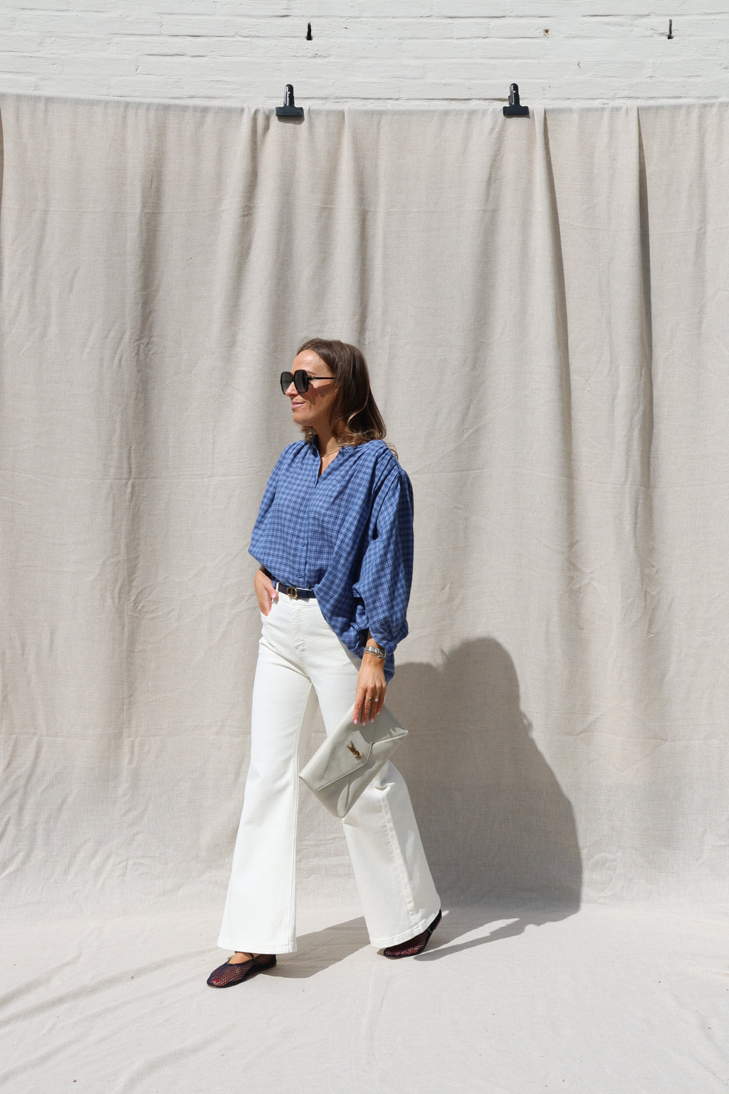 Lina carreaux blouse blauw