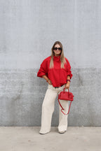 Lilly wide leg jeans met detail beige
