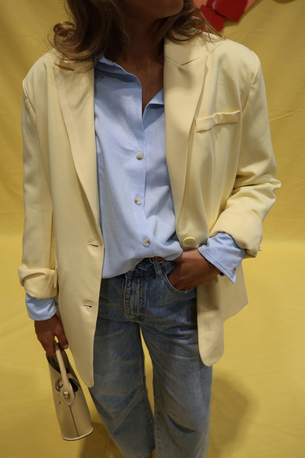 Poppy detail blazer geel