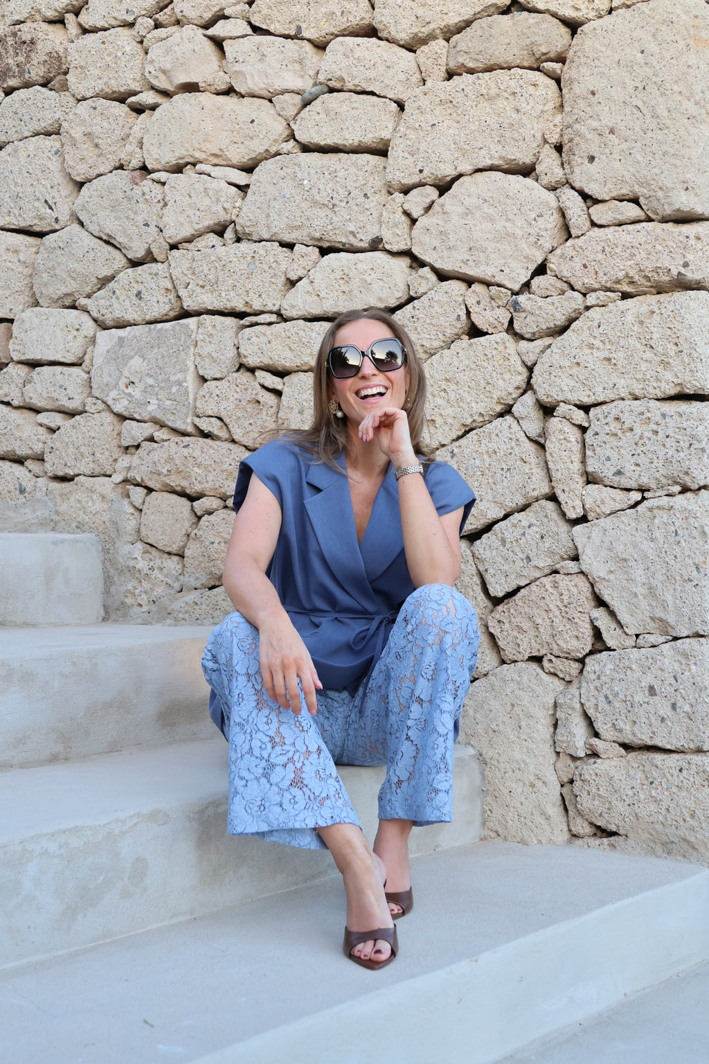 Serena lace trousers blauw