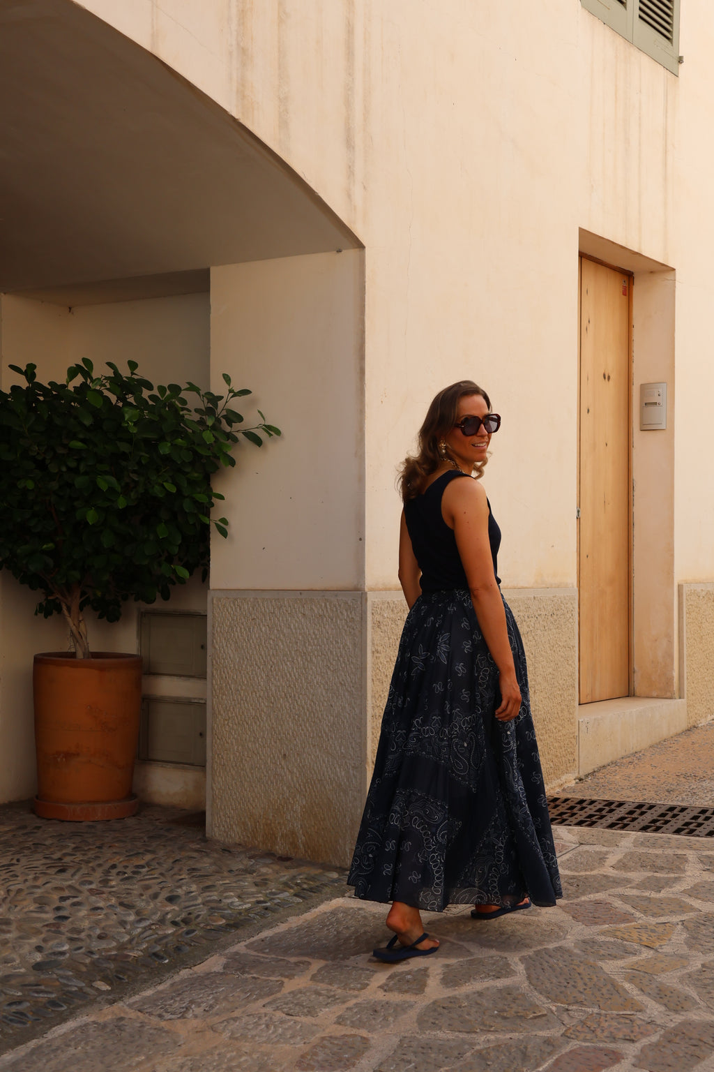 Paisley maxi rok marine