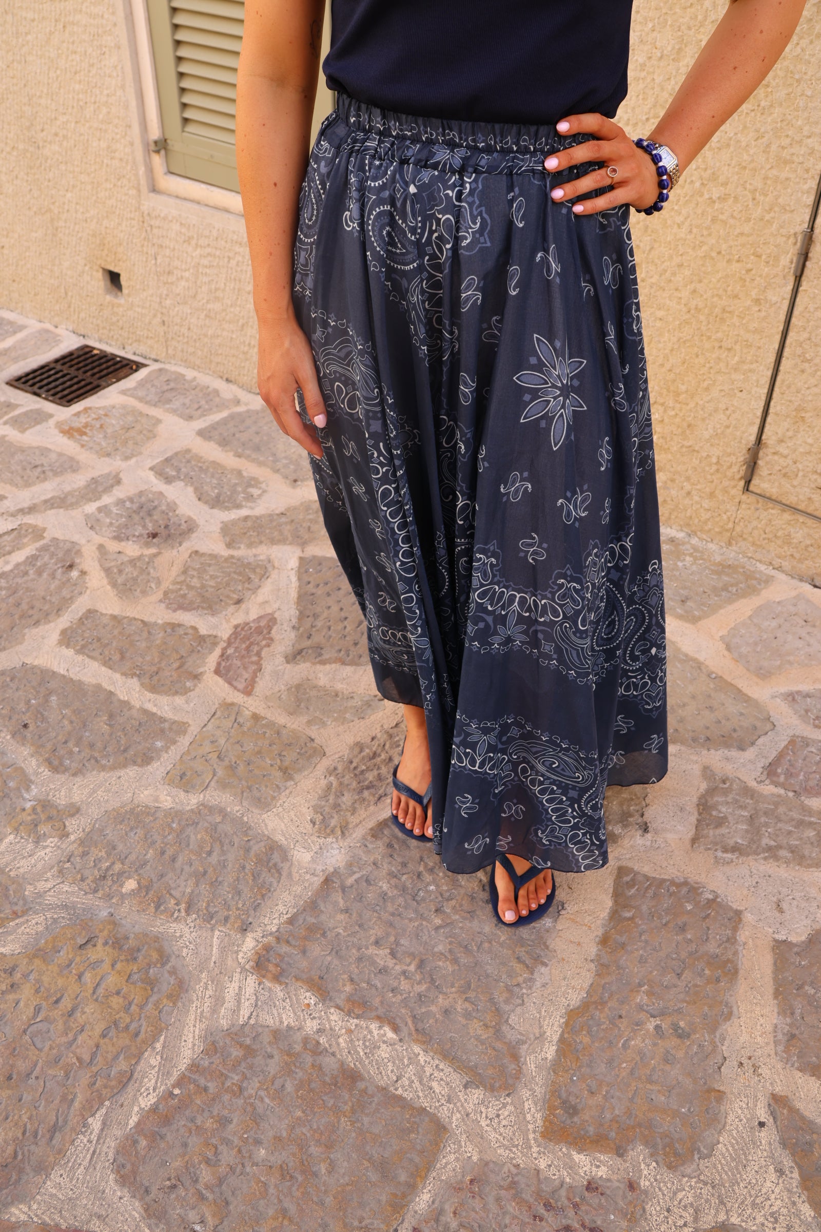 Paisley maxi rok marine