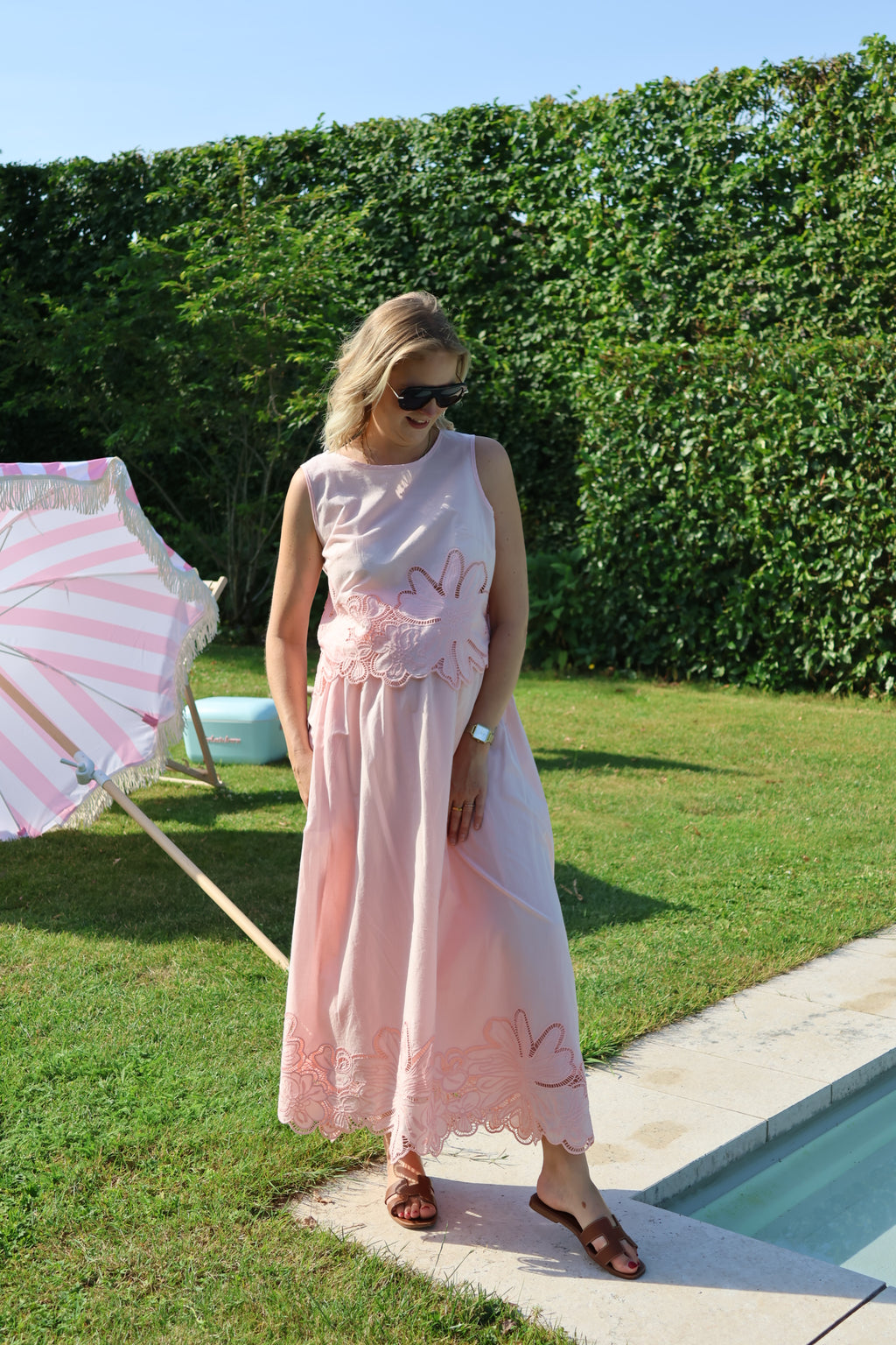 Camilla maxi rok met kant roze