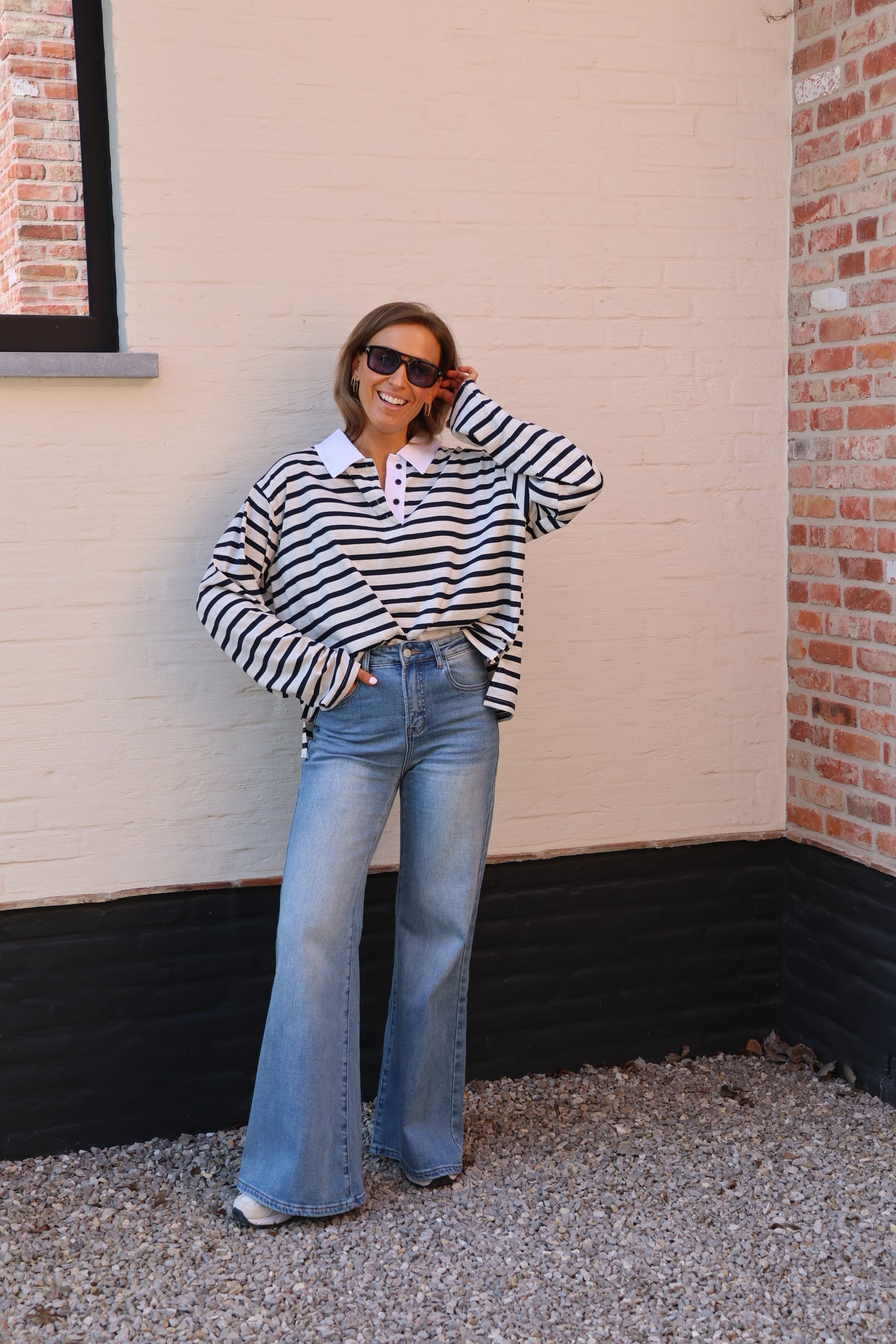 Belle gestreepte polo grijs/marine